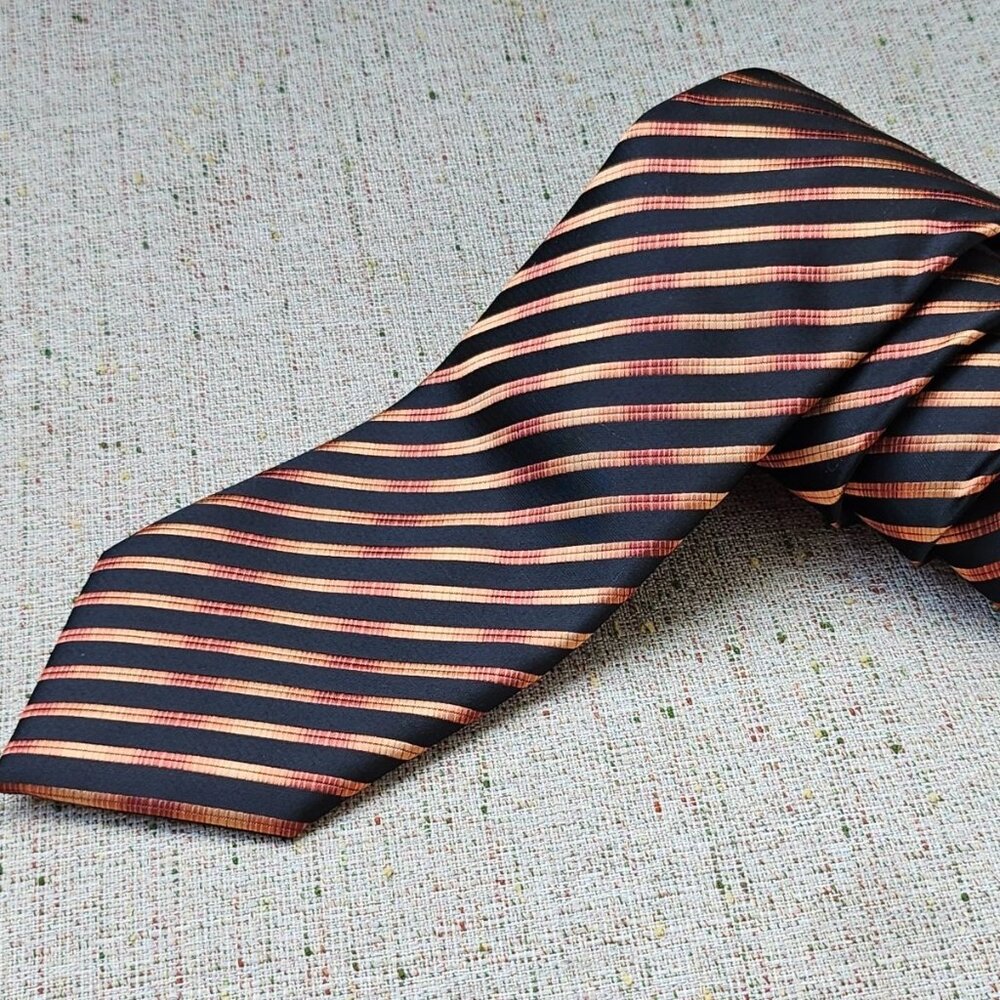 John Ashford Men Tie Black/Gold Striped Necktie Classic TIe Handmade Tie